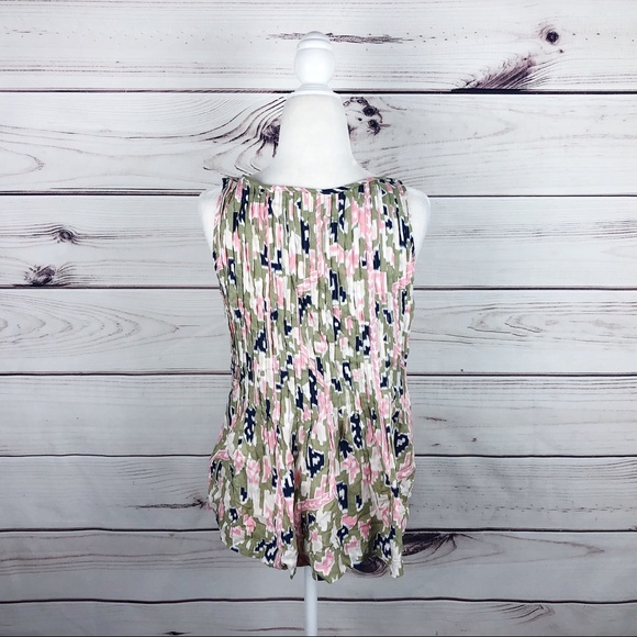 MAEVE Green Pink Ikat Soana Pleated Tank Top 4 - Picture 7 of 7